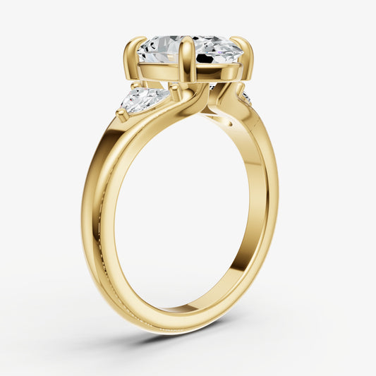 Oval Engagement Ring with Half Moon Side Diamonds