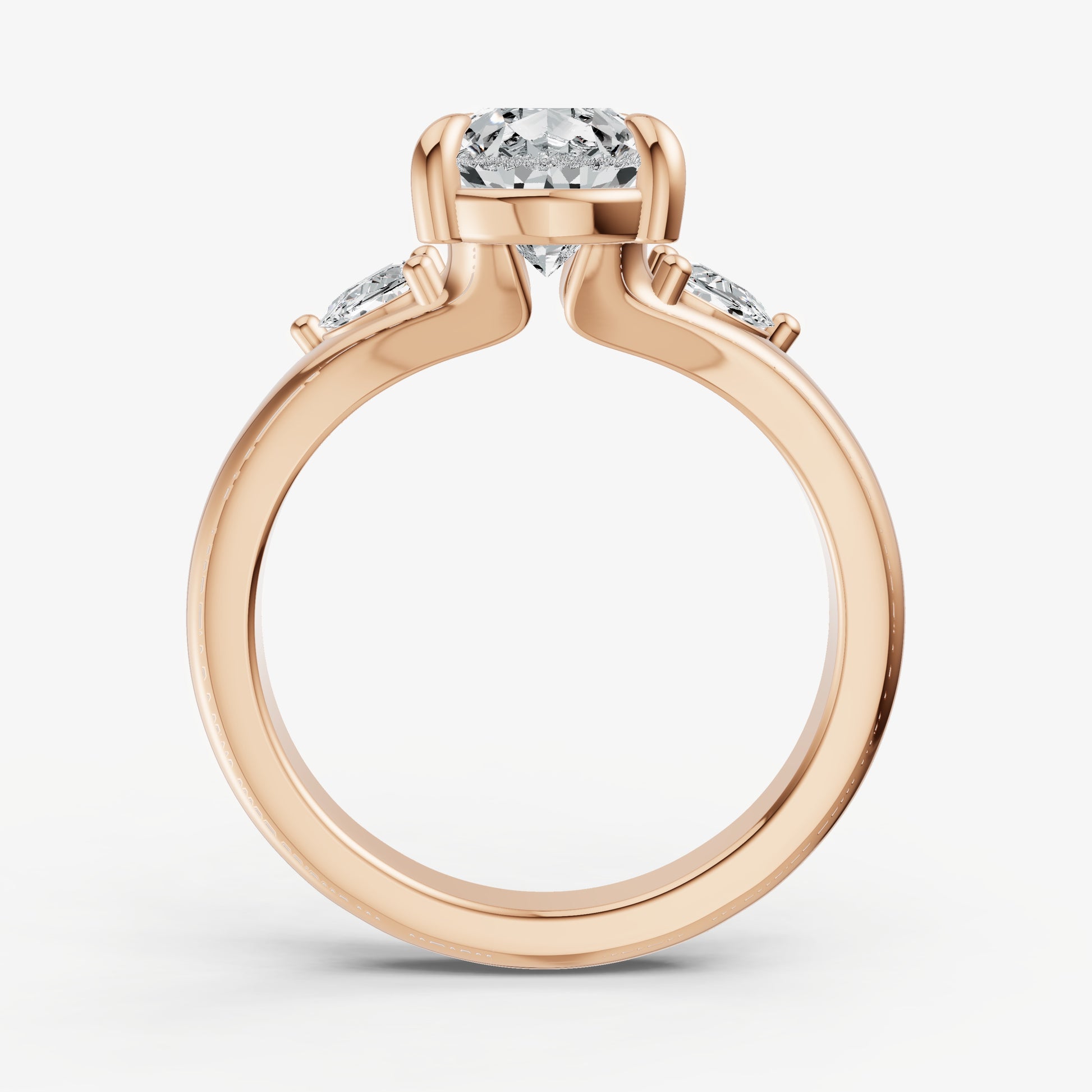 Pear Engagement Ring with Half Moon Side Diamonds