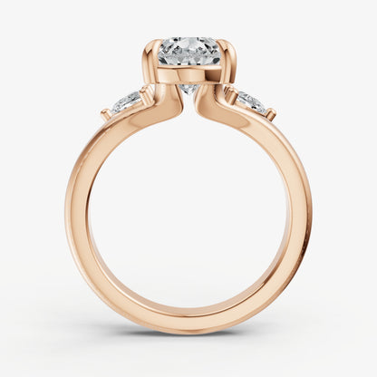 Pear Engagement Ring with Half Moon Side Diamonds