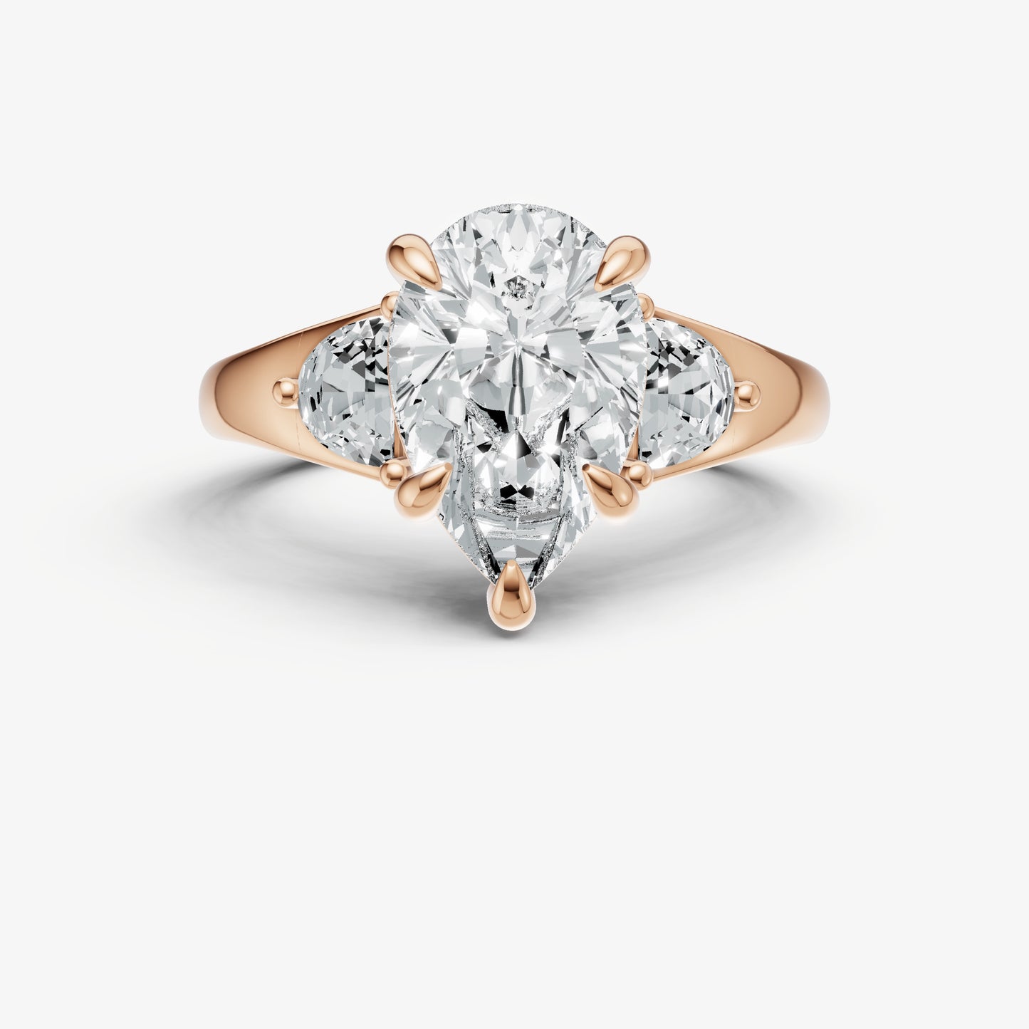 Pear Engagement Ring with Half Moon Side Diamonds