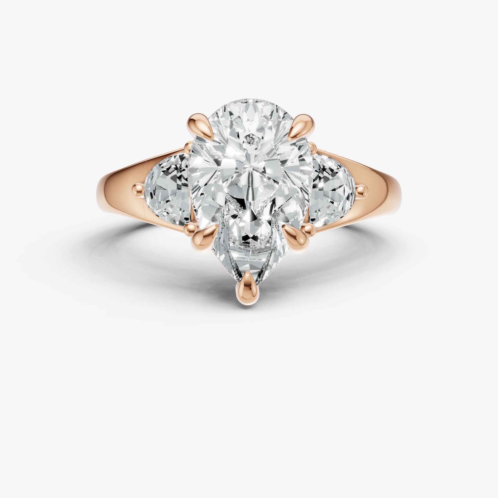 Pear Engagement Ring with Half Moon Side Diamonds