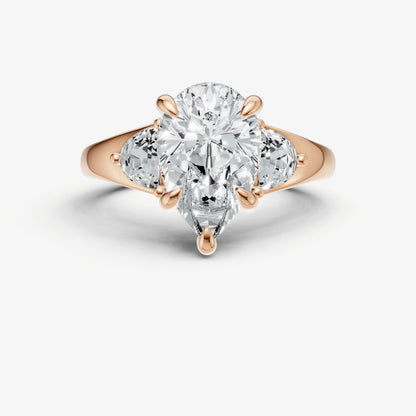 Pear Engagement Ring with Half Moon Side Diamonds