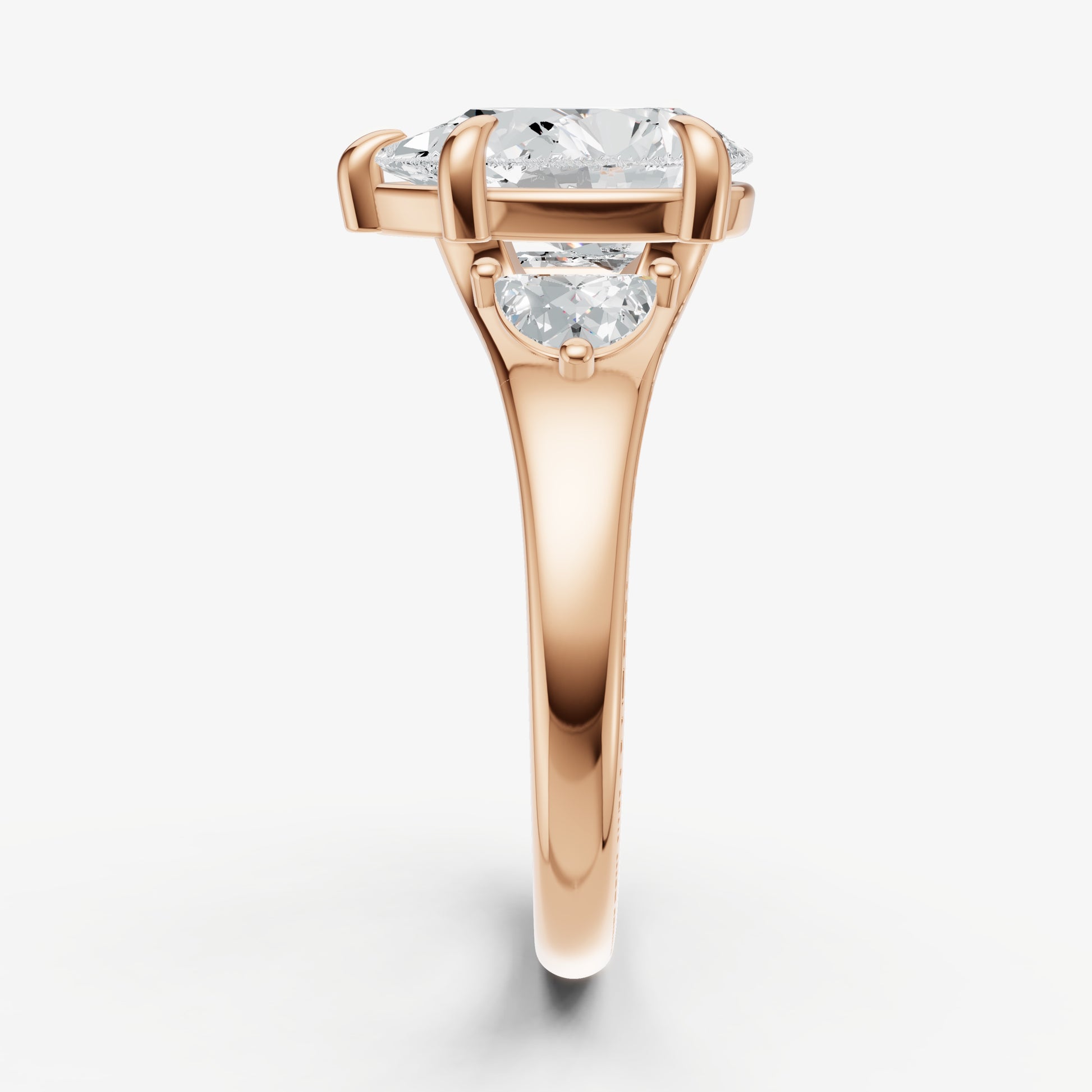 Pear Engagement Ring with Half Moon Side Diamonds