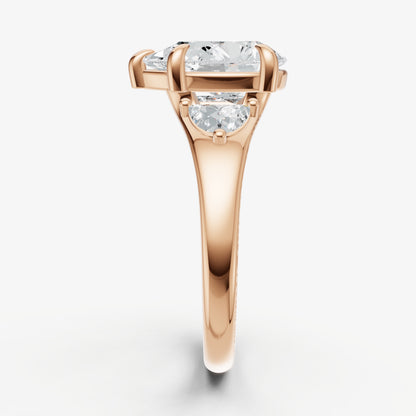 Pear Engagement Ring with Half Moon Side Diamonds