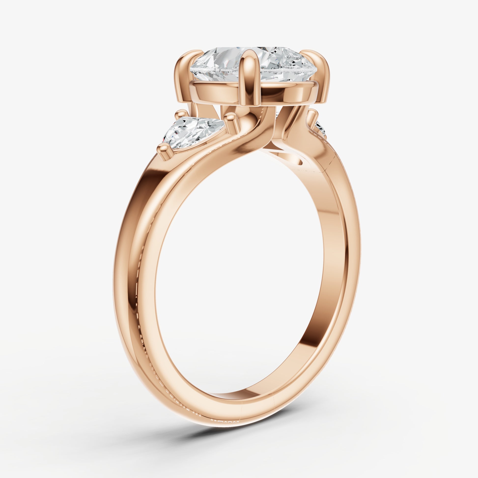 Pear Engagement Ring with Half Moon Side Diamonds
