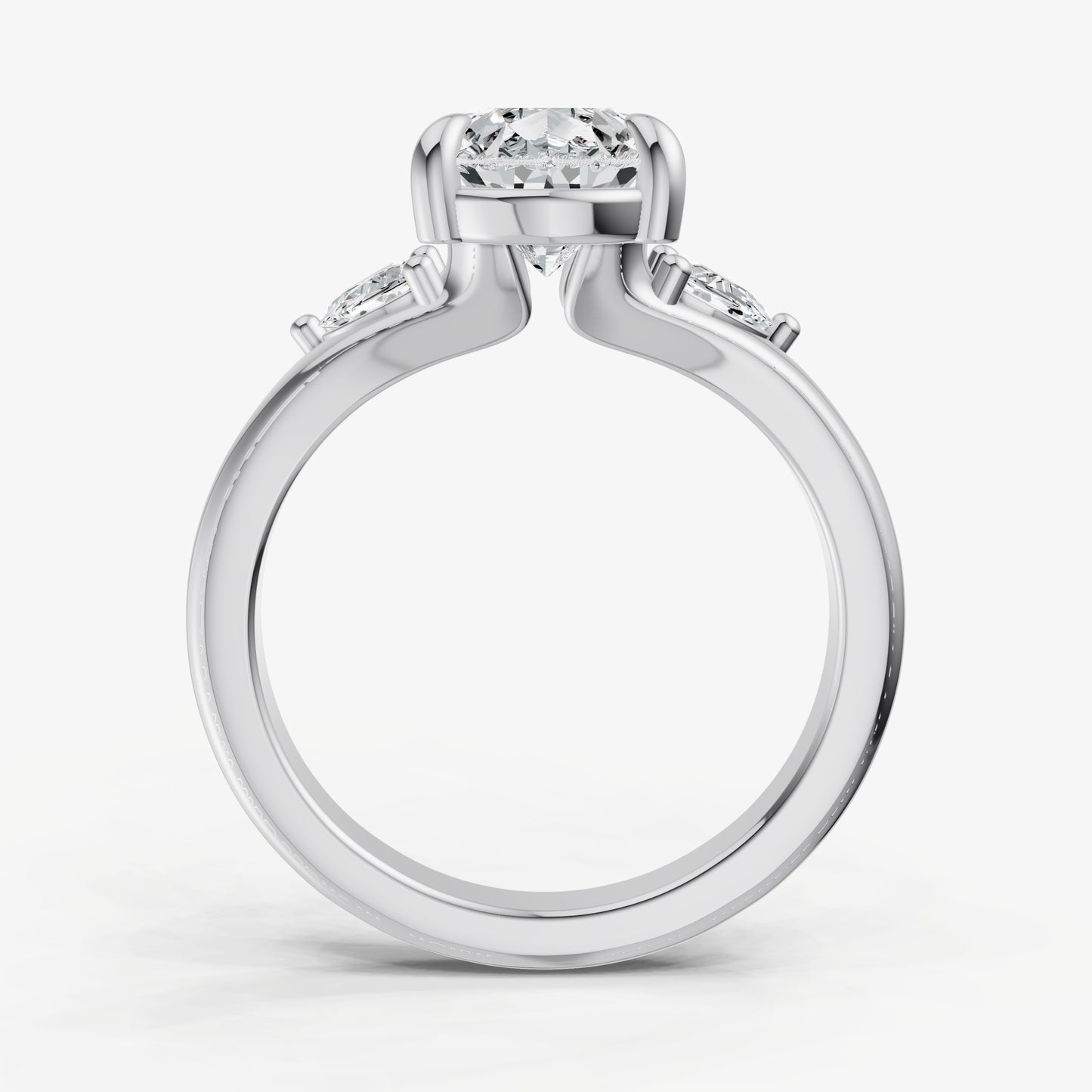 Pear Engagement Ring with Half Moon Side Diamonds
