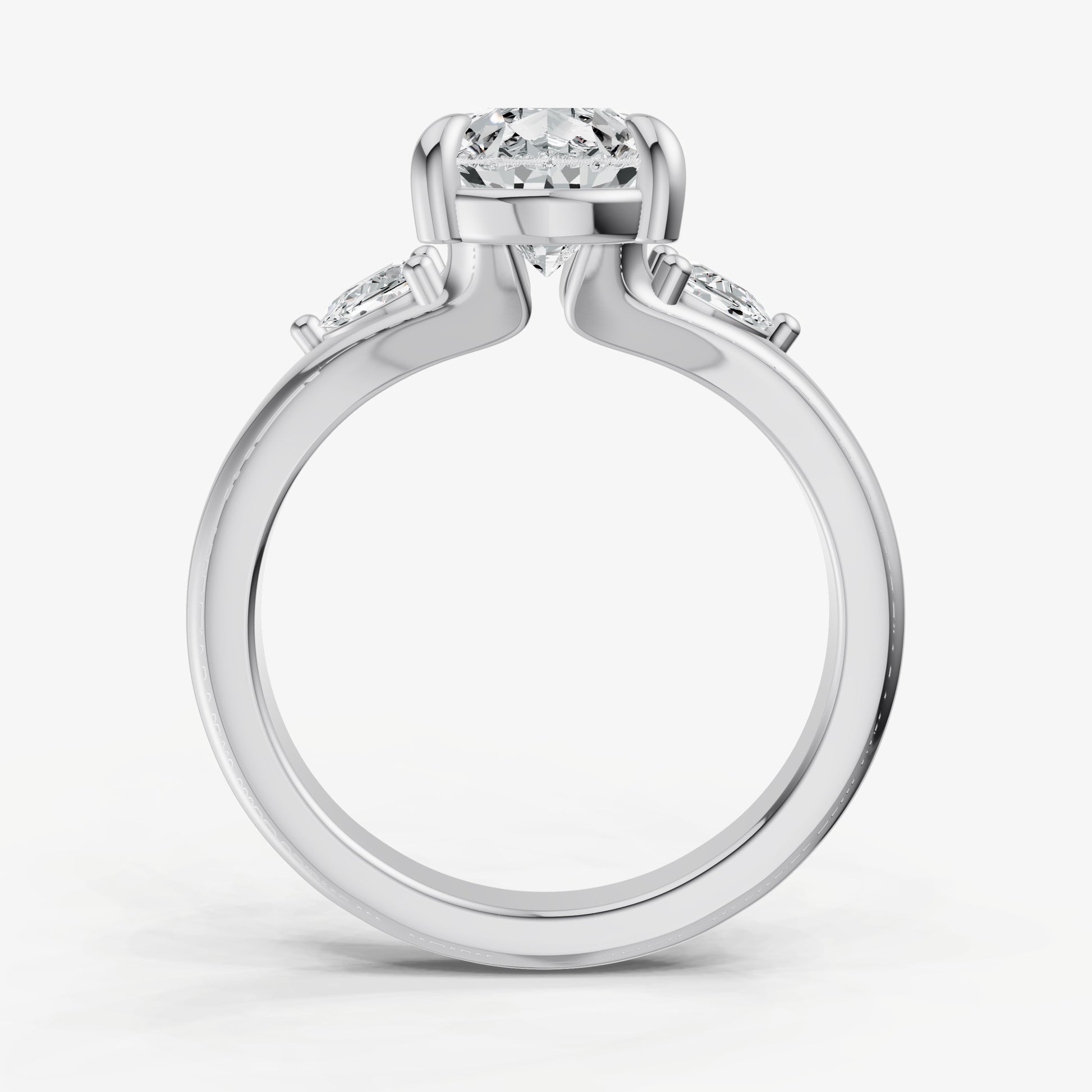 Pear Engagement Ring with Half Moon Side Diamonds