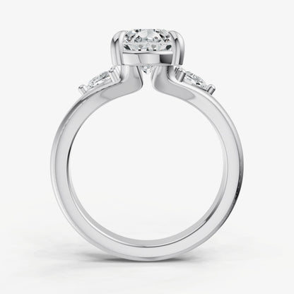 Pear Engagement Ring with Half Moon Side Diamonds