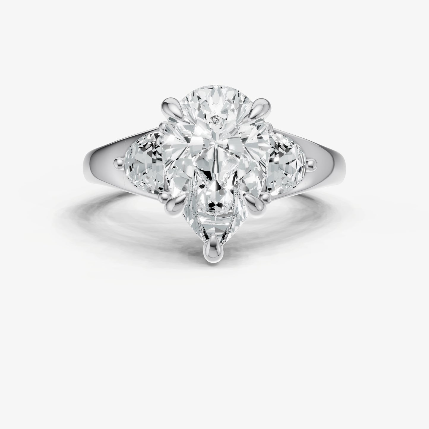 Pear Engagement Ring with Half Moon Side Diamonds
