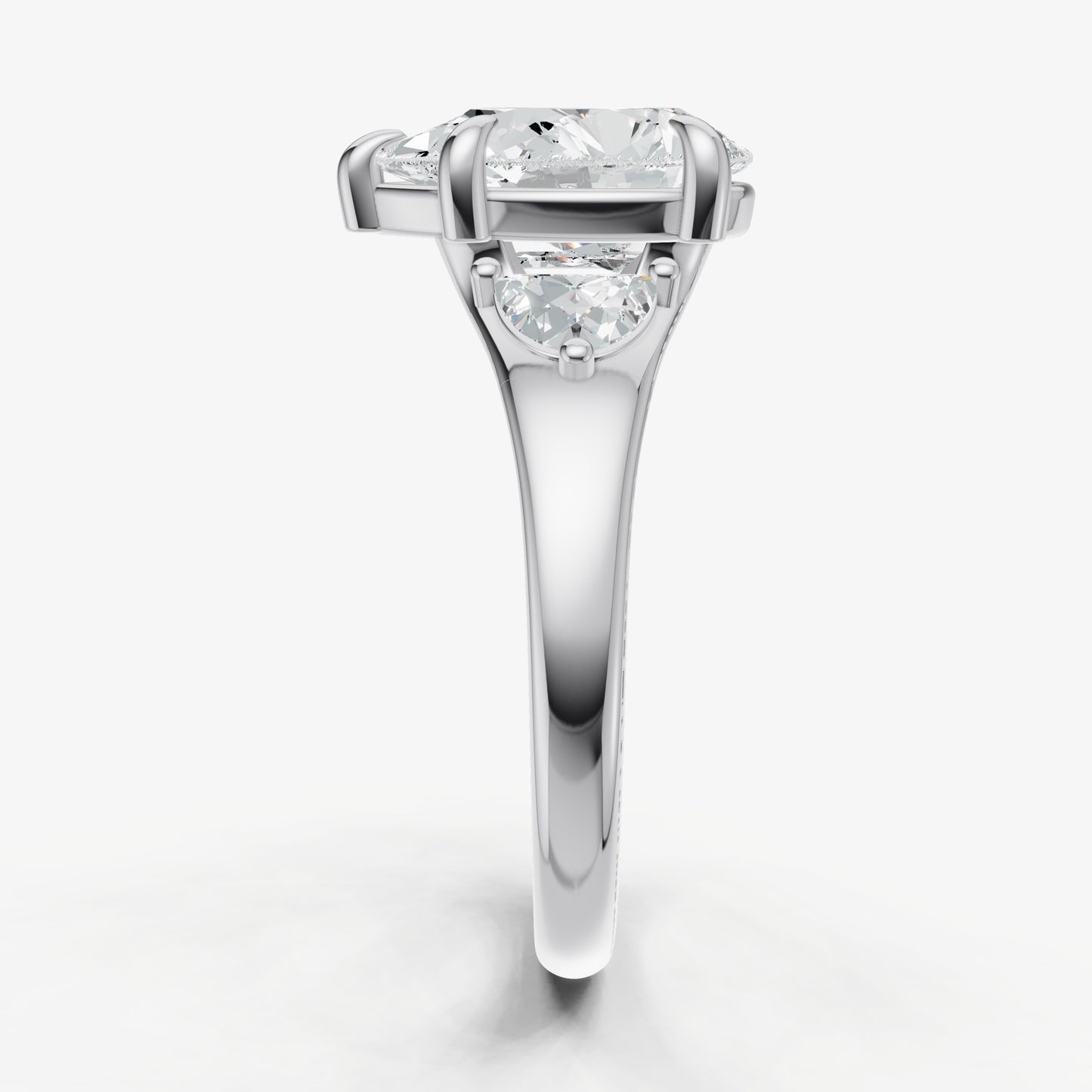 Pear Engagement Ring with Half Moon Side Diamonds