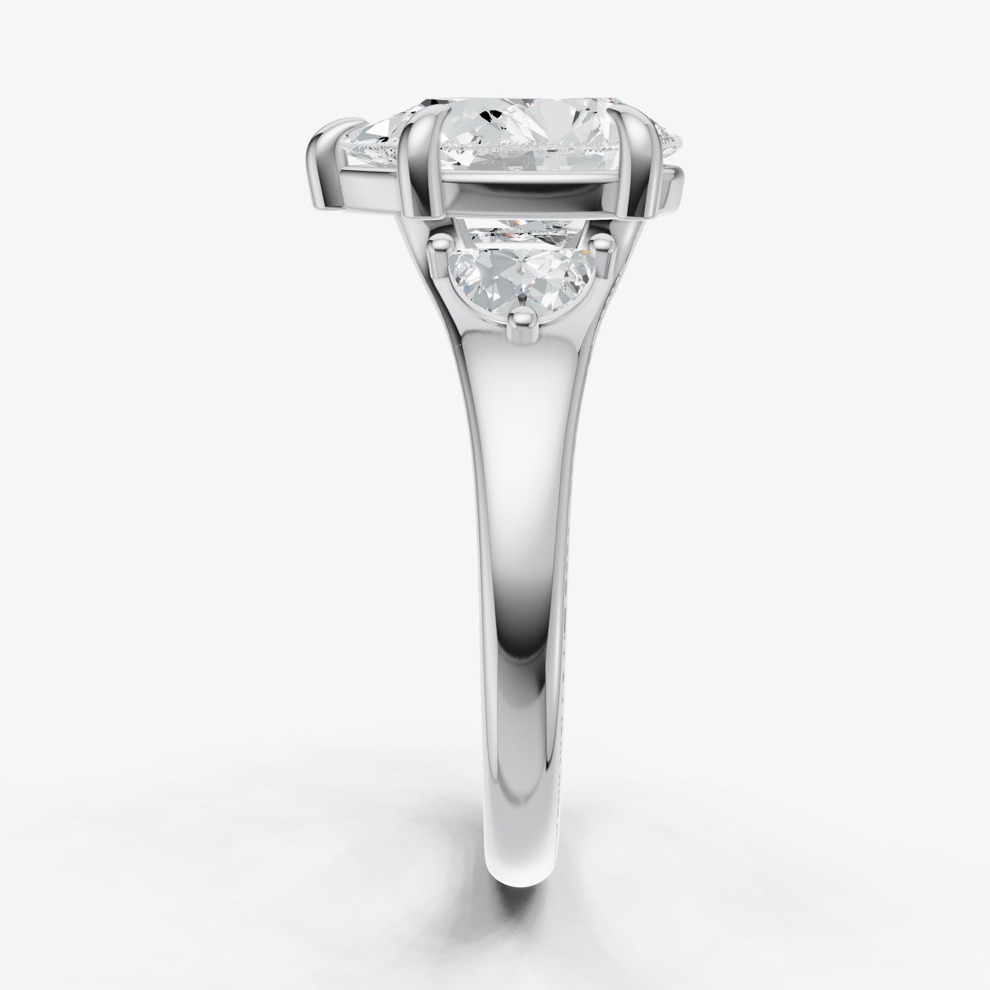 Pear Engagement Ring with Half Moon Side Diamonds