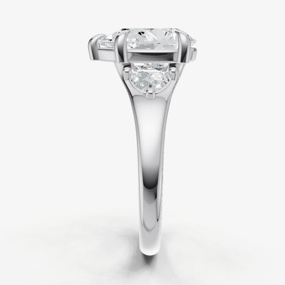 Pear Engagement Ring with Half Moon Side Diamonds