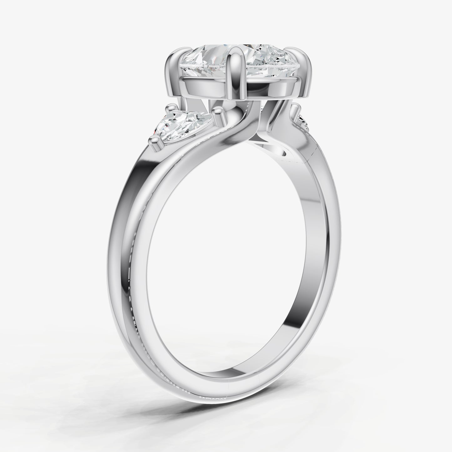 Pear Engagement Ring with Half Moon Side Diamonds