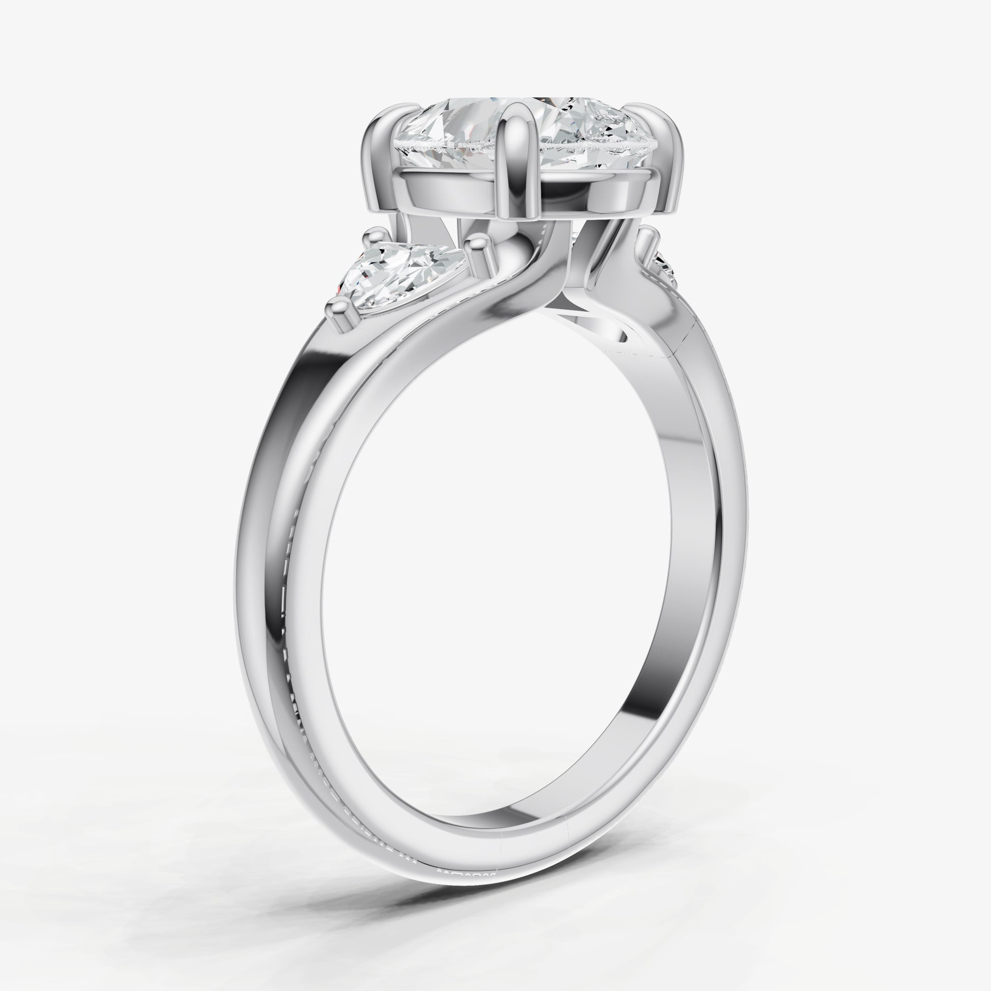 Pear Engagement Ring with Half Moon Side Diamonds