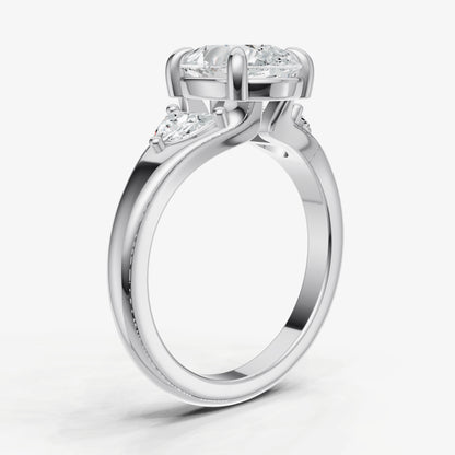 Pear Engagement Ring with Half Moon Side Diamonds