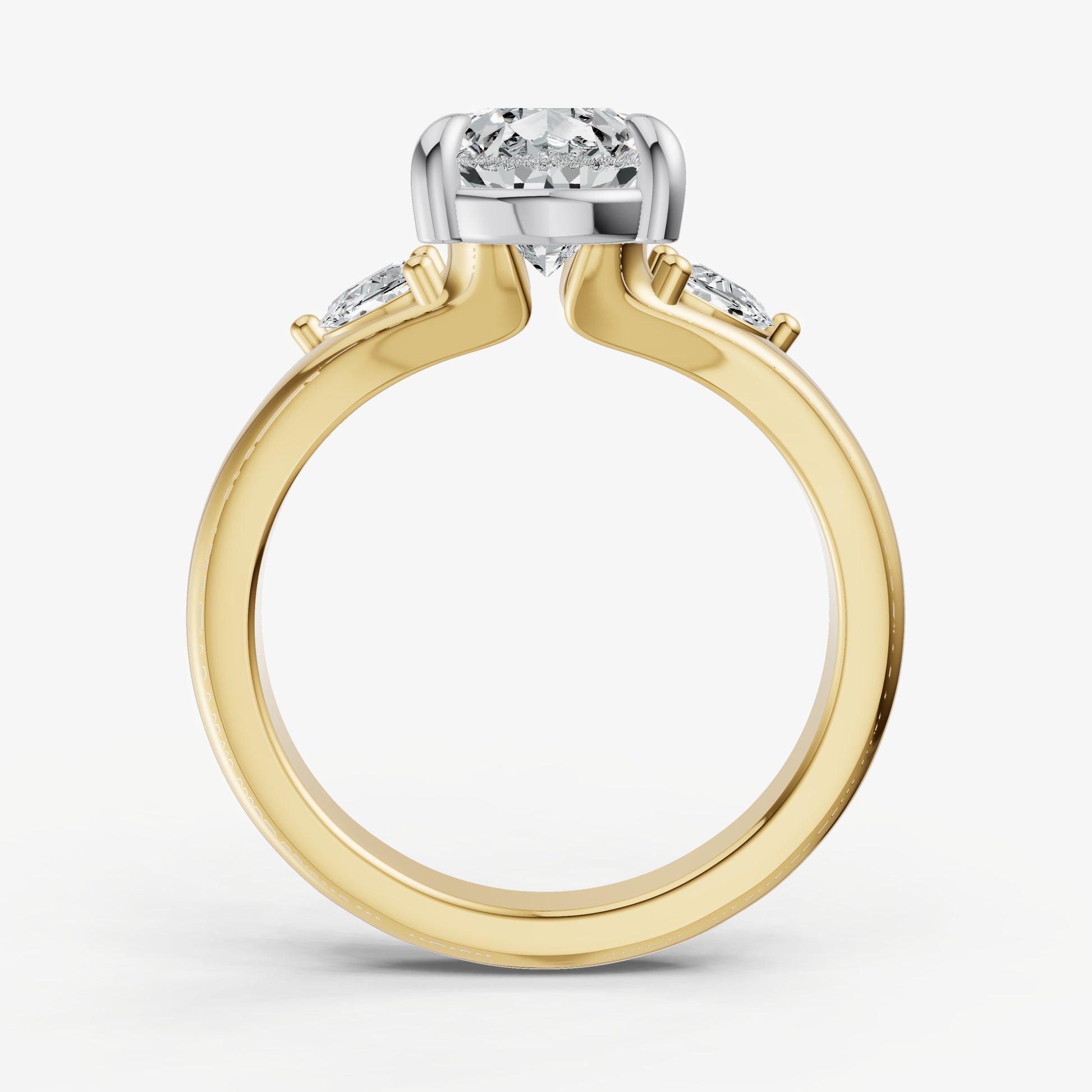Pear Engagement Ring with Half Moon Side Diamonds