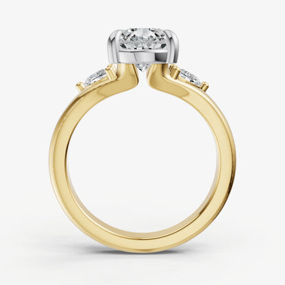 Pear Engagement Ring with Half Moon Side Diamonds