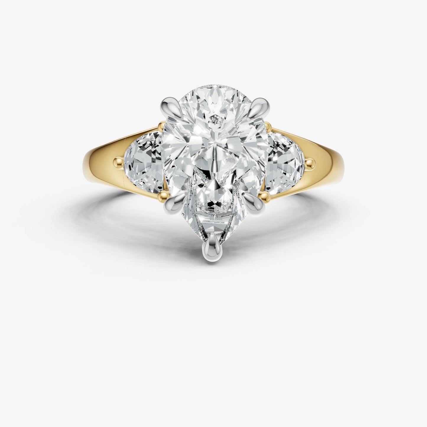 Pear Engagement Ring with Half Moon Side Diamonds