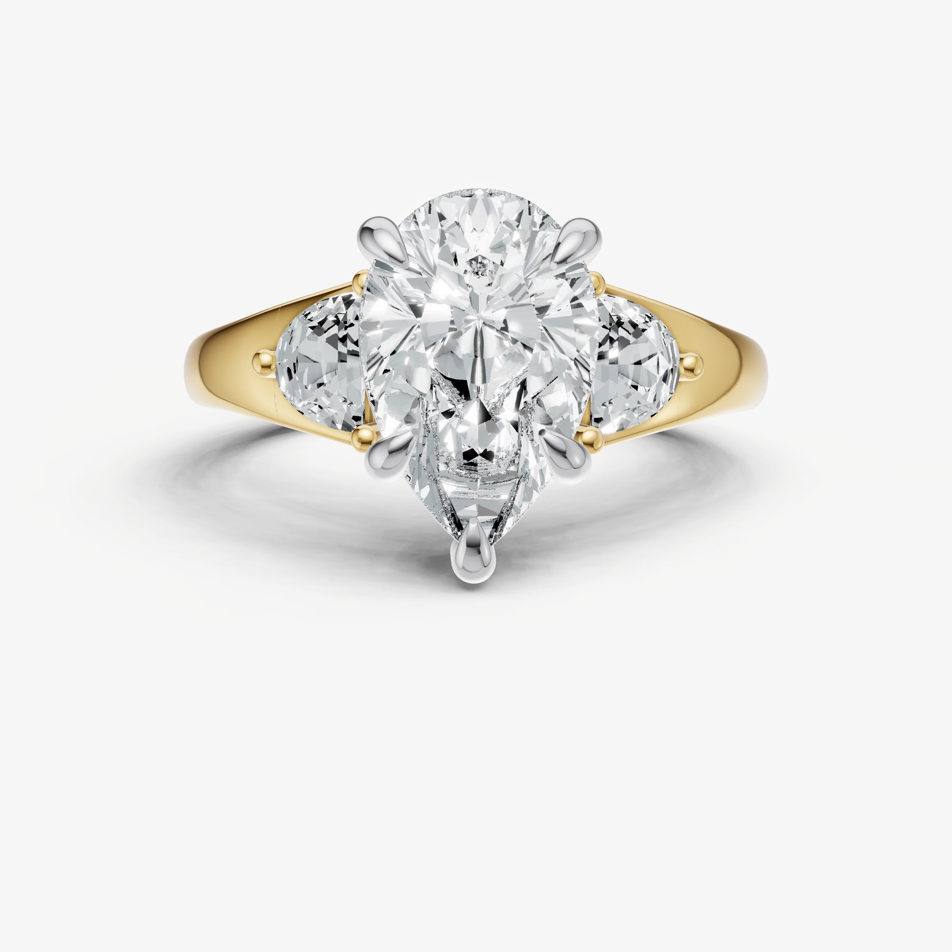Pear Engagement Ring with Half Moon Side Diamonds