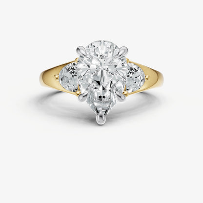 Pear Engagement Ring with Half Moon Side Diamonds