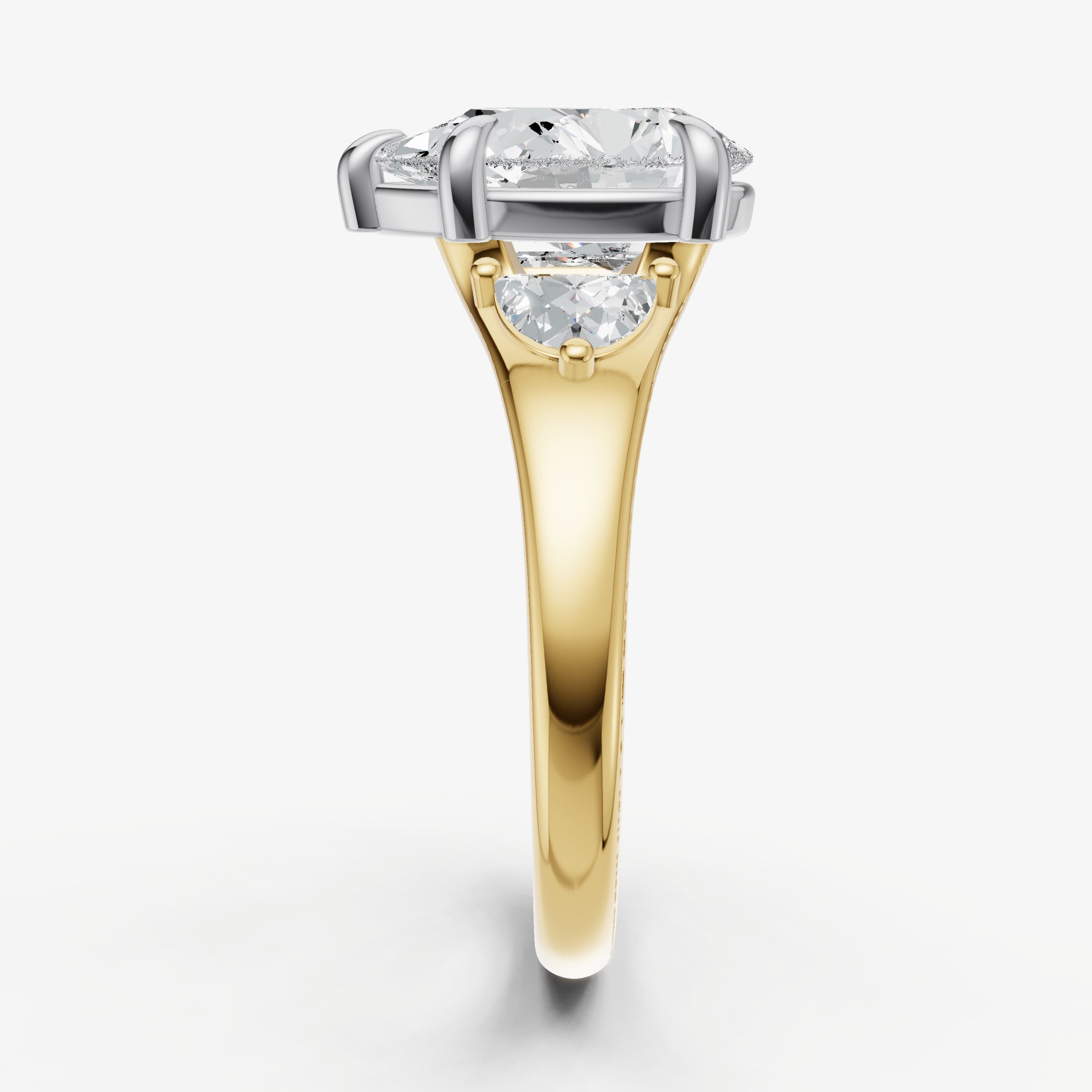 Pear Engagement Ring with Half Moon Side Diamonds