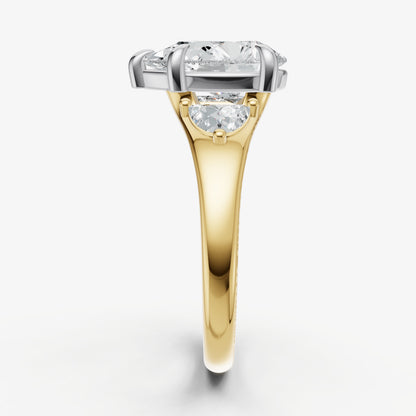 Pear Engagement Ring with Half Moon Side Diamonds