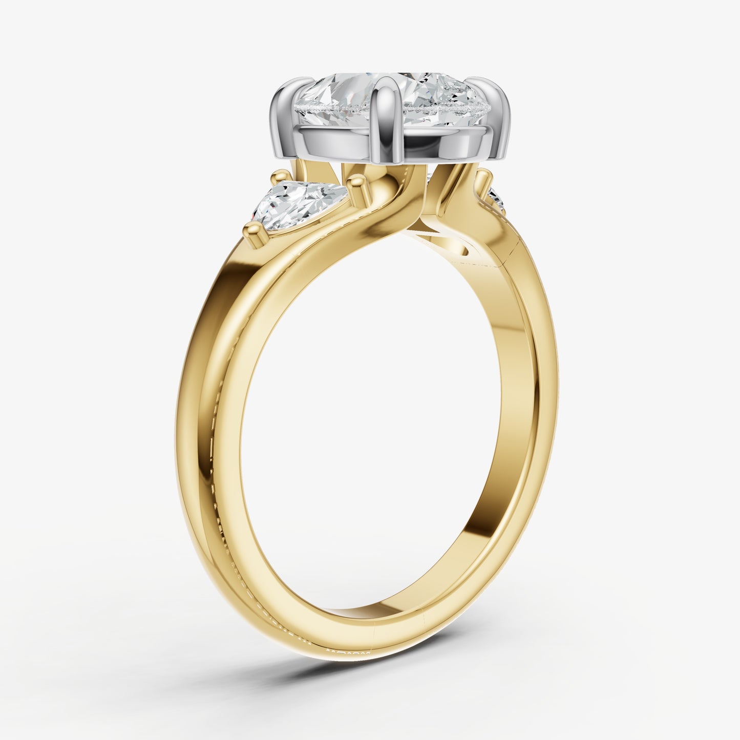 Pear Engagement Ring with Half Moon Side Diamonds