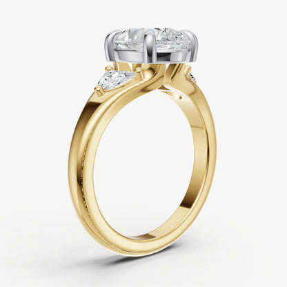 Pear Engagement Ring with Half Moon Side Diamonds