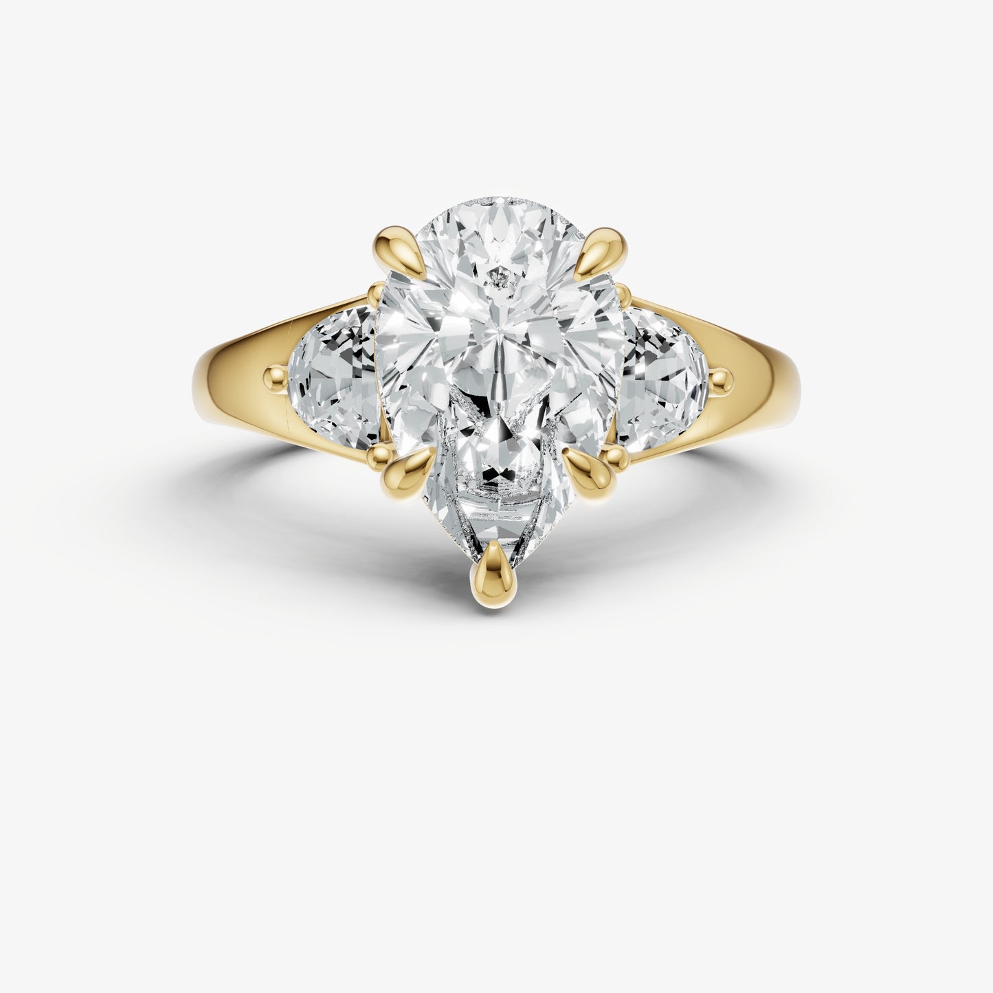 Pear Engagement Ring with Half Moon Side Diamonds