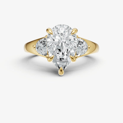 Pear Engagement Ring with Half Moon Side Diamonds