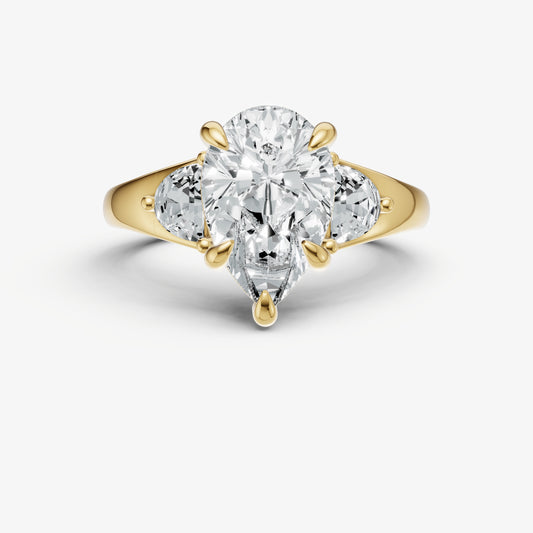 Pear Engagement Ring with Half Moon Side Diamonds