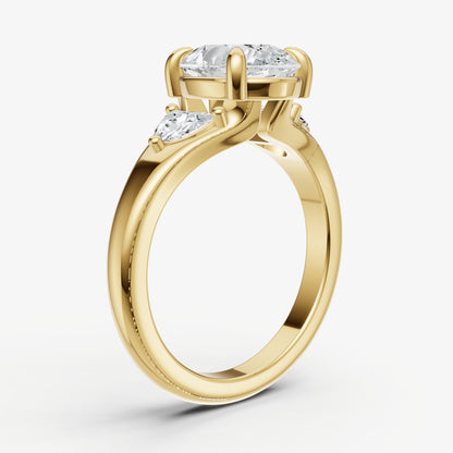 Pear Engagement Ring with Half Moon Side Diamonds