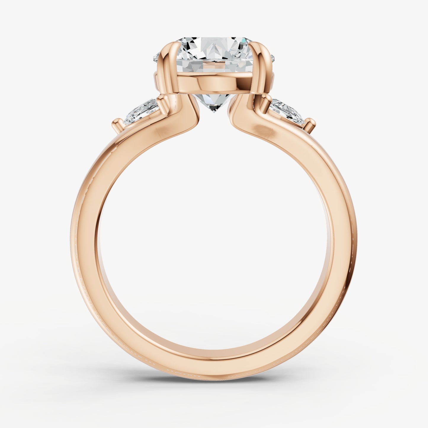Round Engagement Ring with Half Moon Side Diamonds
