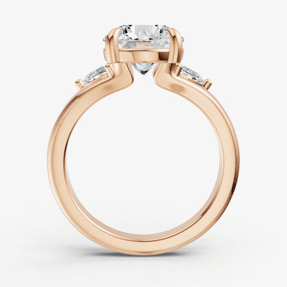 Round Engagement Ring with Half Moon Side Diamonds