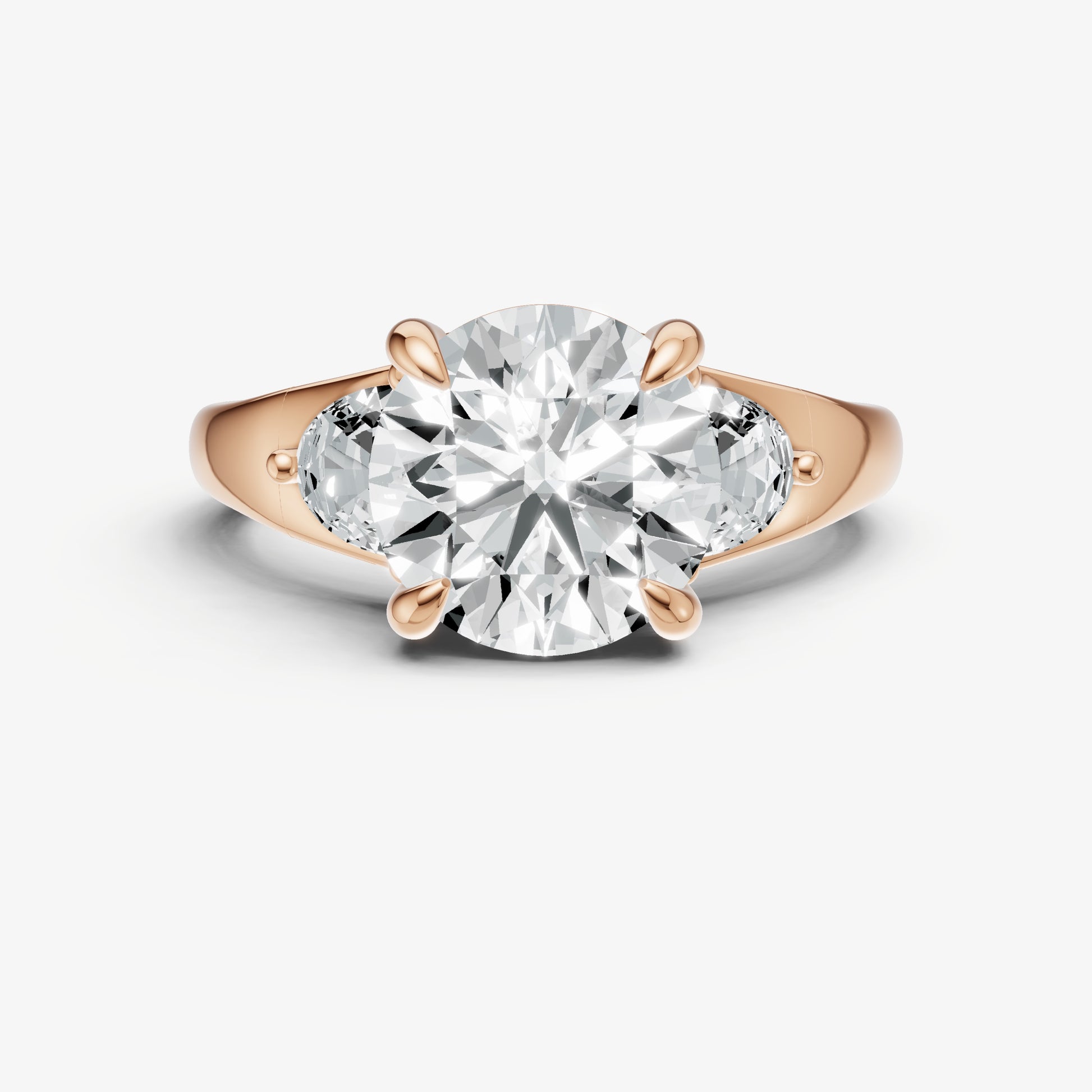 Round Engagement Ring with Half Moon Side Diamonds