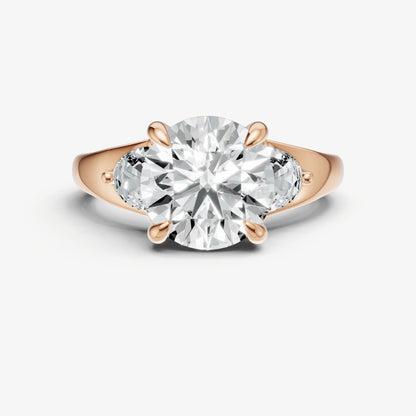 Round Engagement Ring with Half Moon Side Diamonds