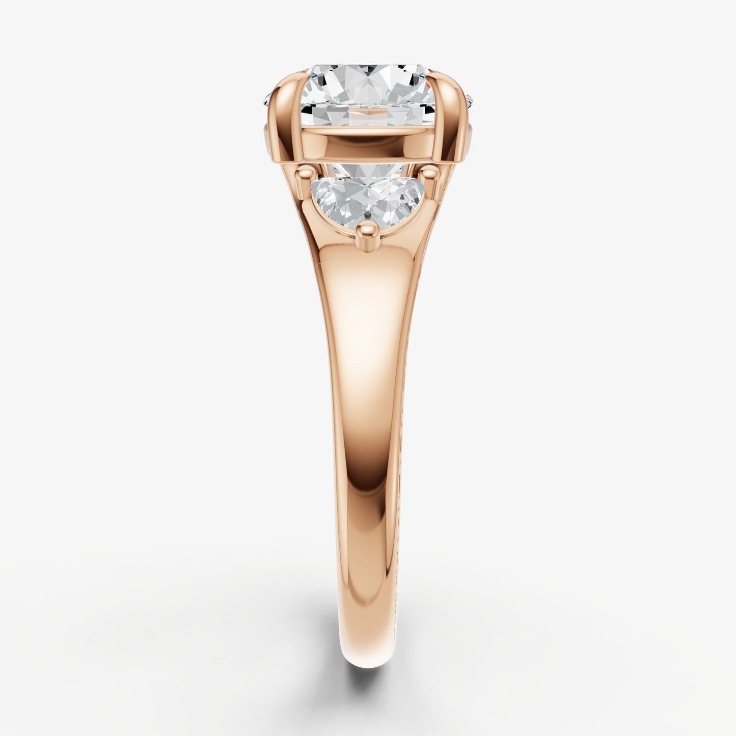 Round Engagement Ring with Half Moon Side Diamonds