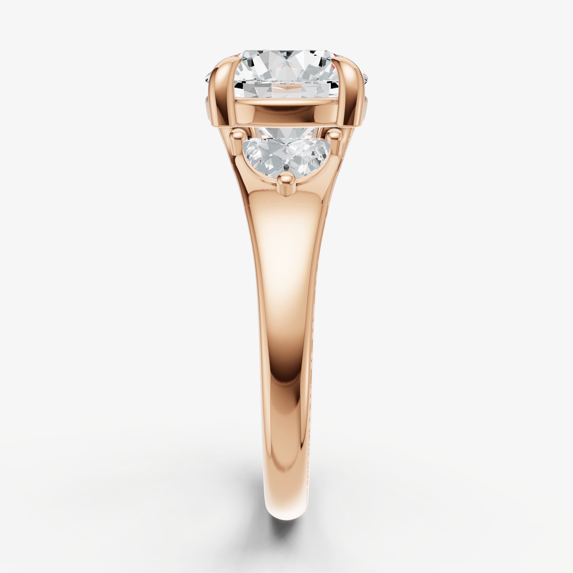 Round Engagement Ring with Half Moon Side Diamonds