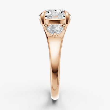 Round Engagement Ring with Half Moon Side Diamonds