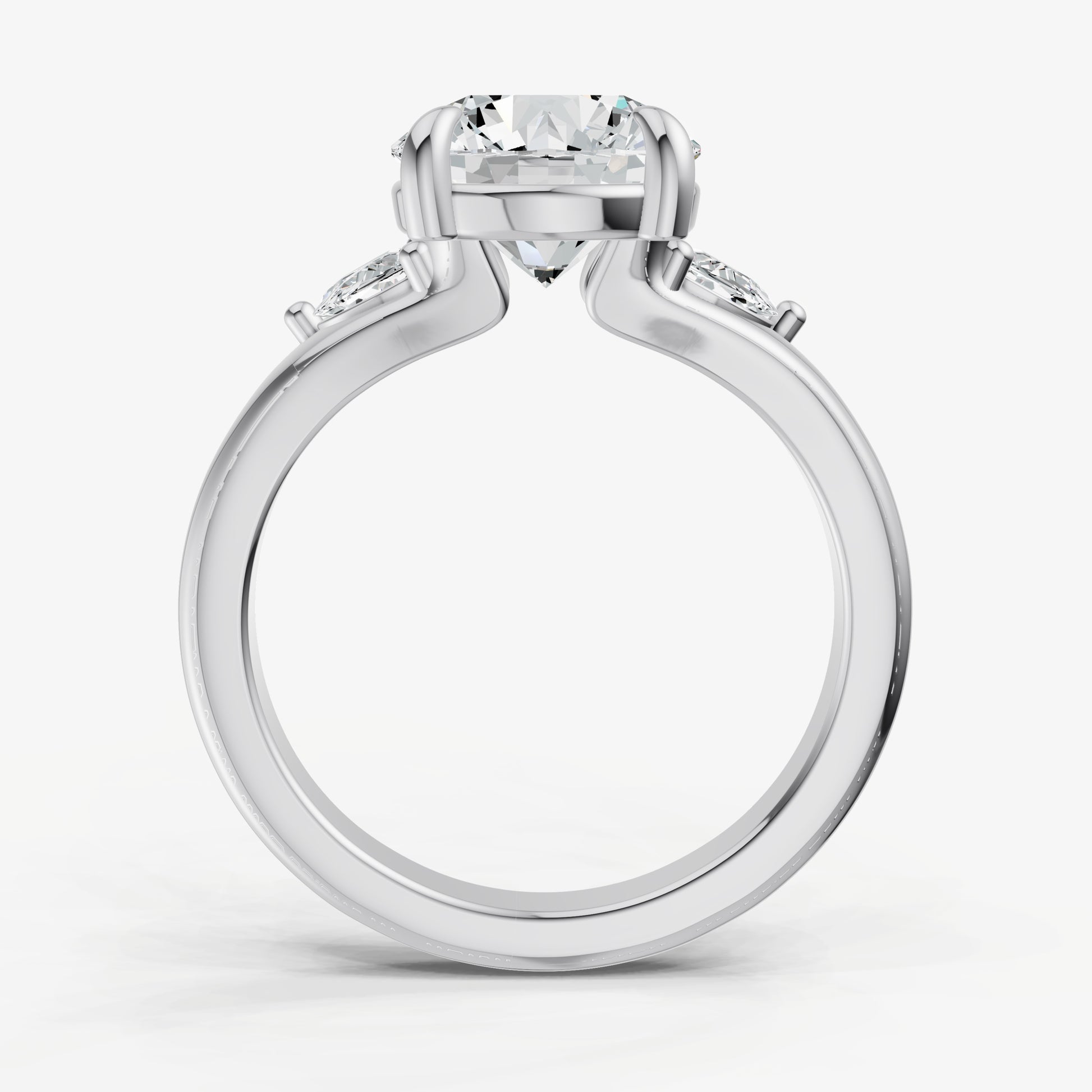 Round Engagement Ring with Half Moon Side Diamonds