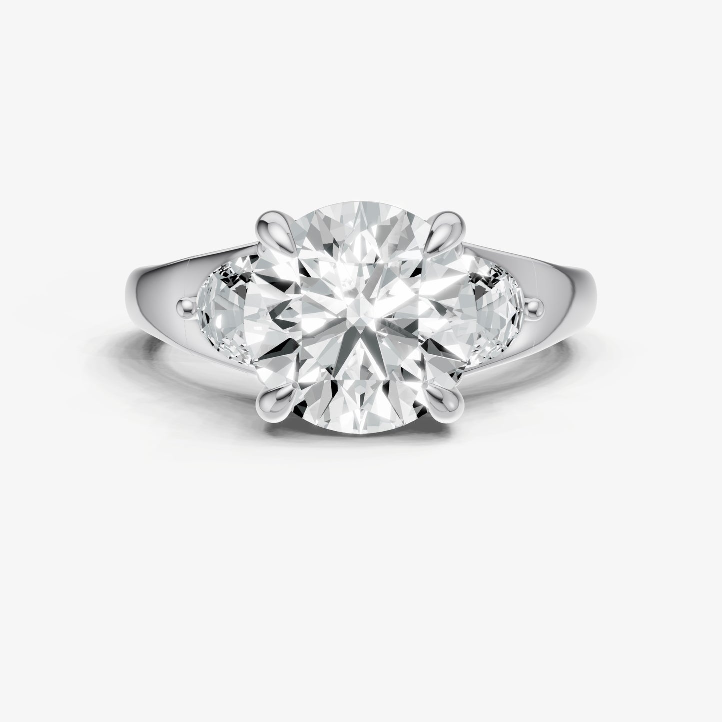 Round Engagement Ring with Half Moon Side Diamonds