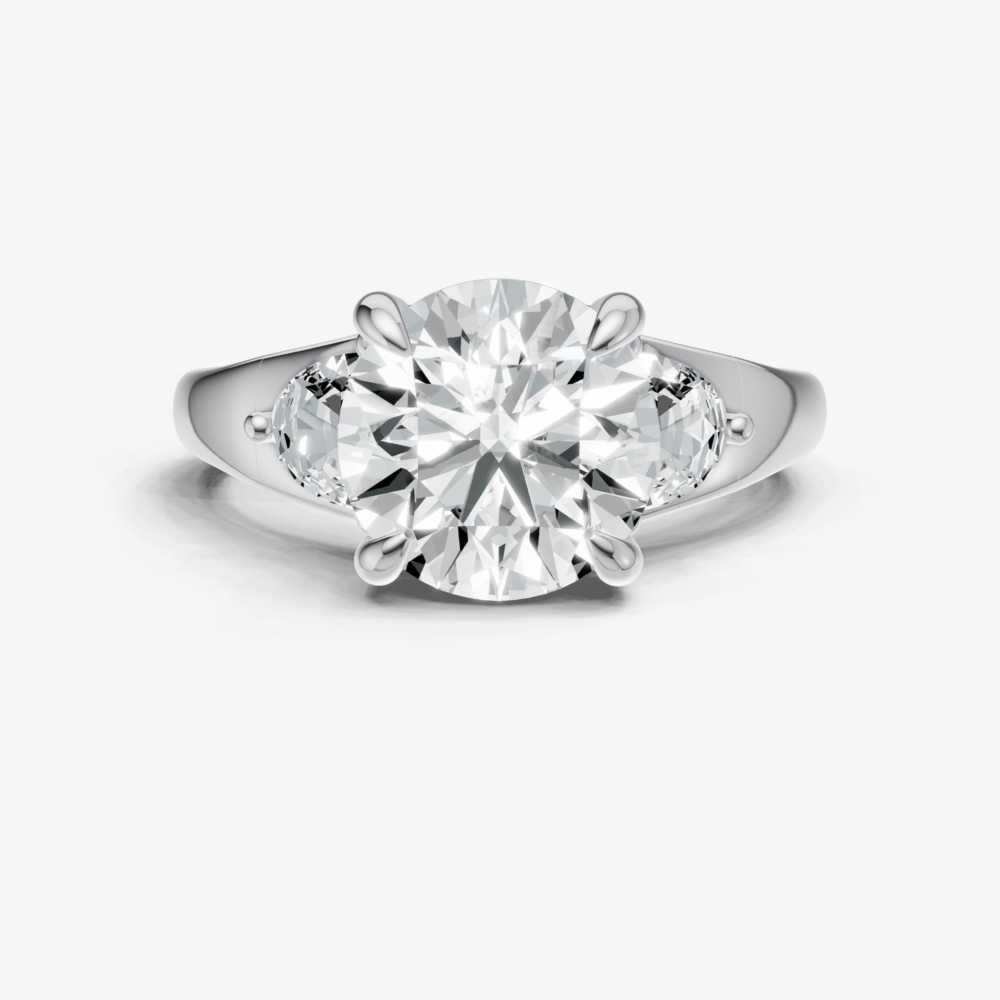 Round Engagement Ring with Half Moon Side Diamonds