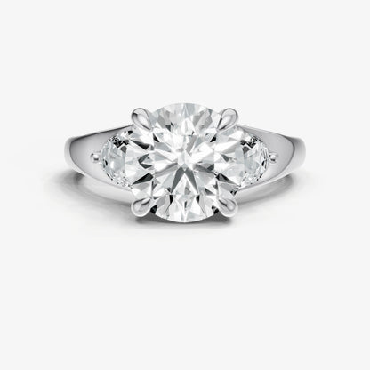 Round Engagement Ring with Half Moon Side Diamonds
