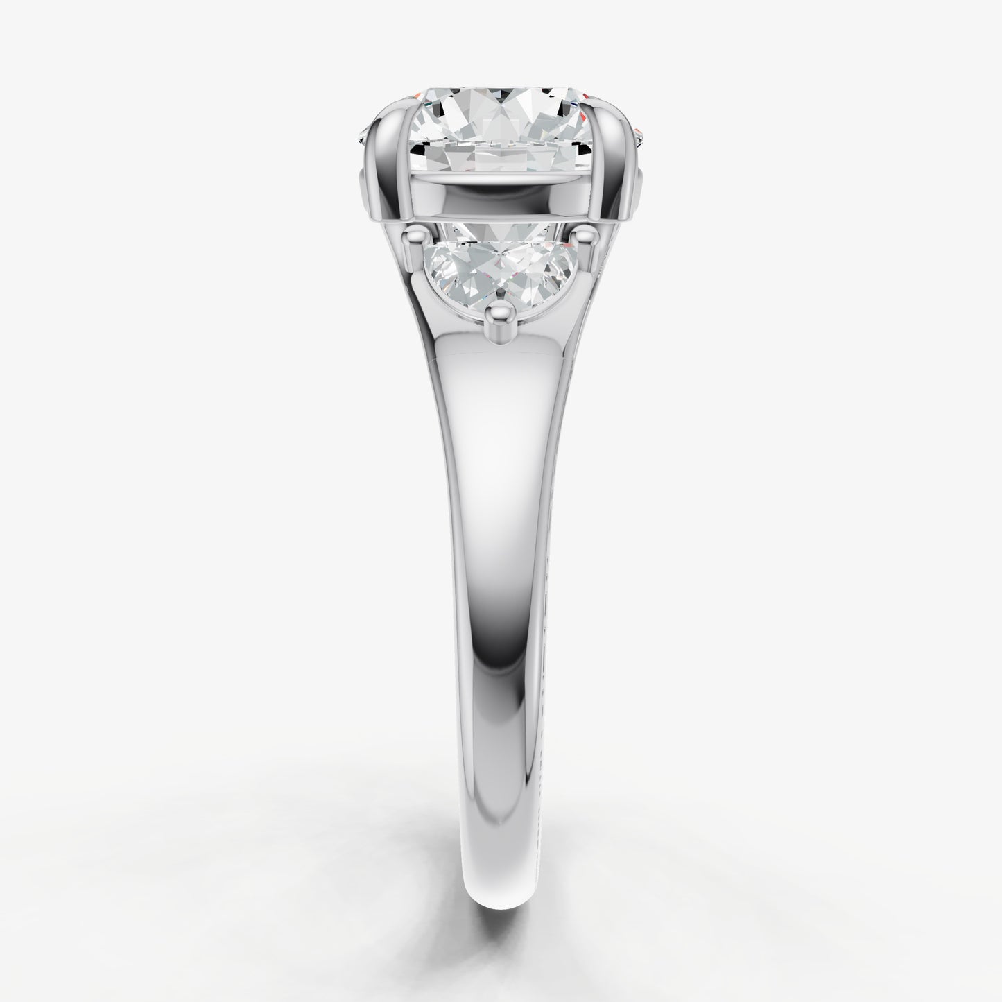 Round Engagement Ring with Half Moon Side Diamonds