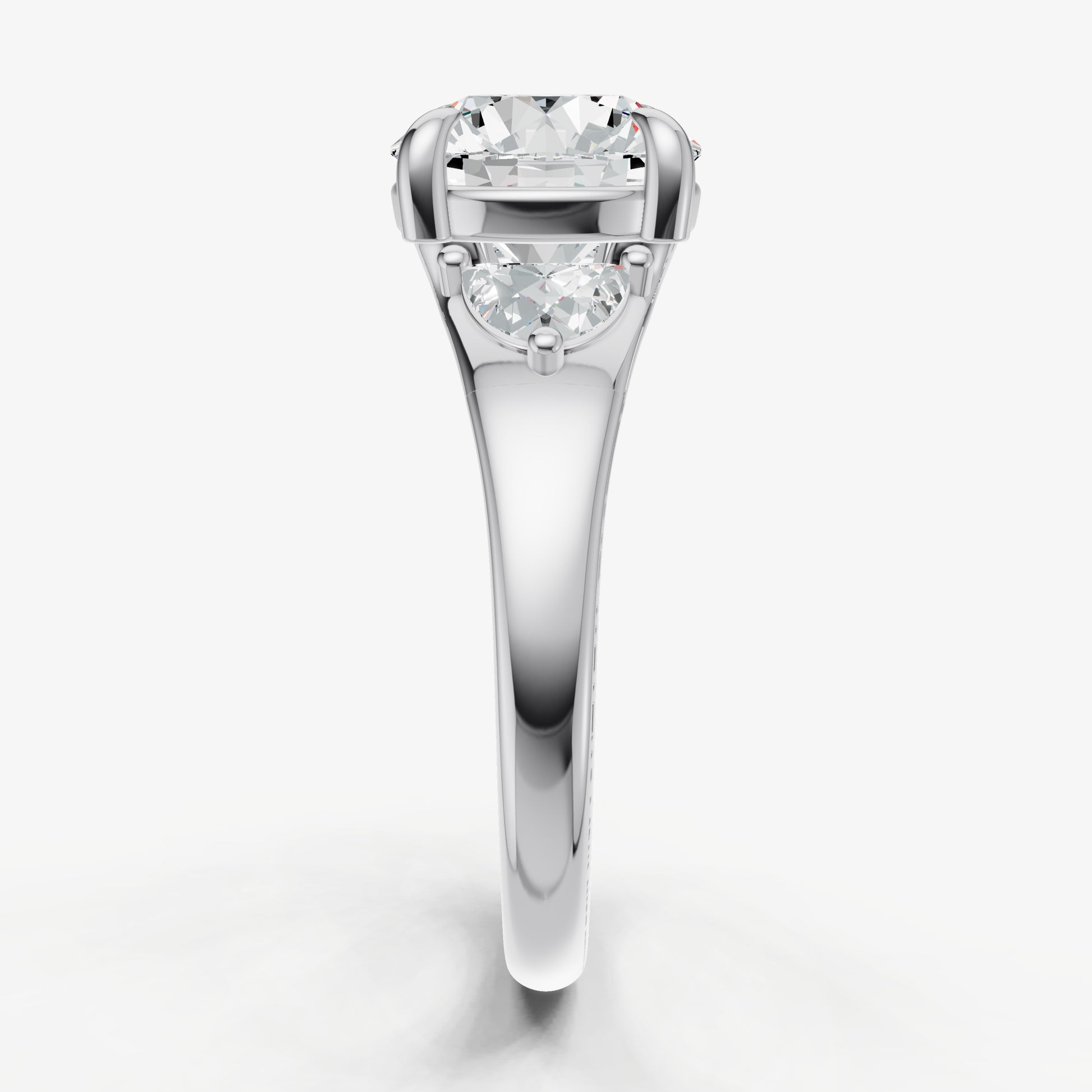Round Engagement Ring with Half Moon Side Diamonds