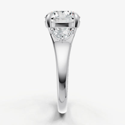 Round Engagement Ring with Half Moon Side Diamonds
