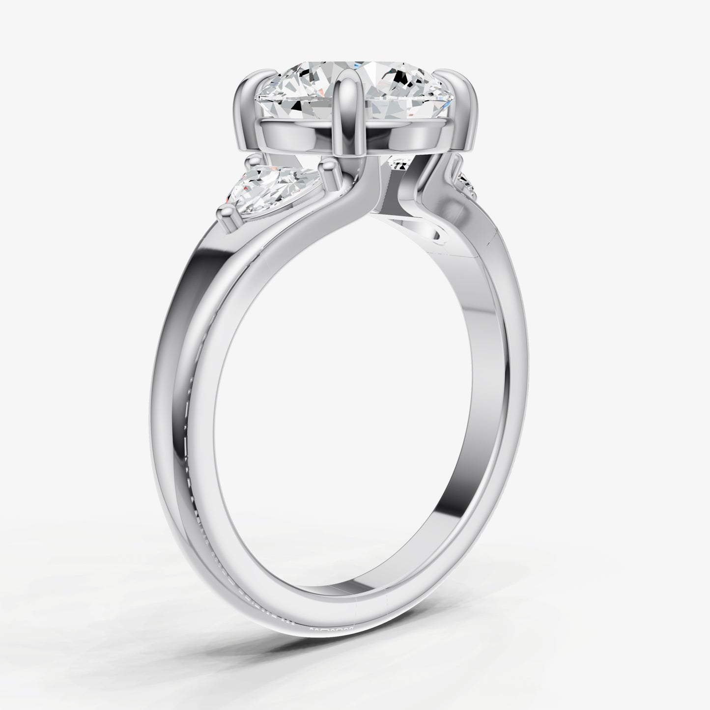 Round Engagement Ring with Half Moon Side Diamonds