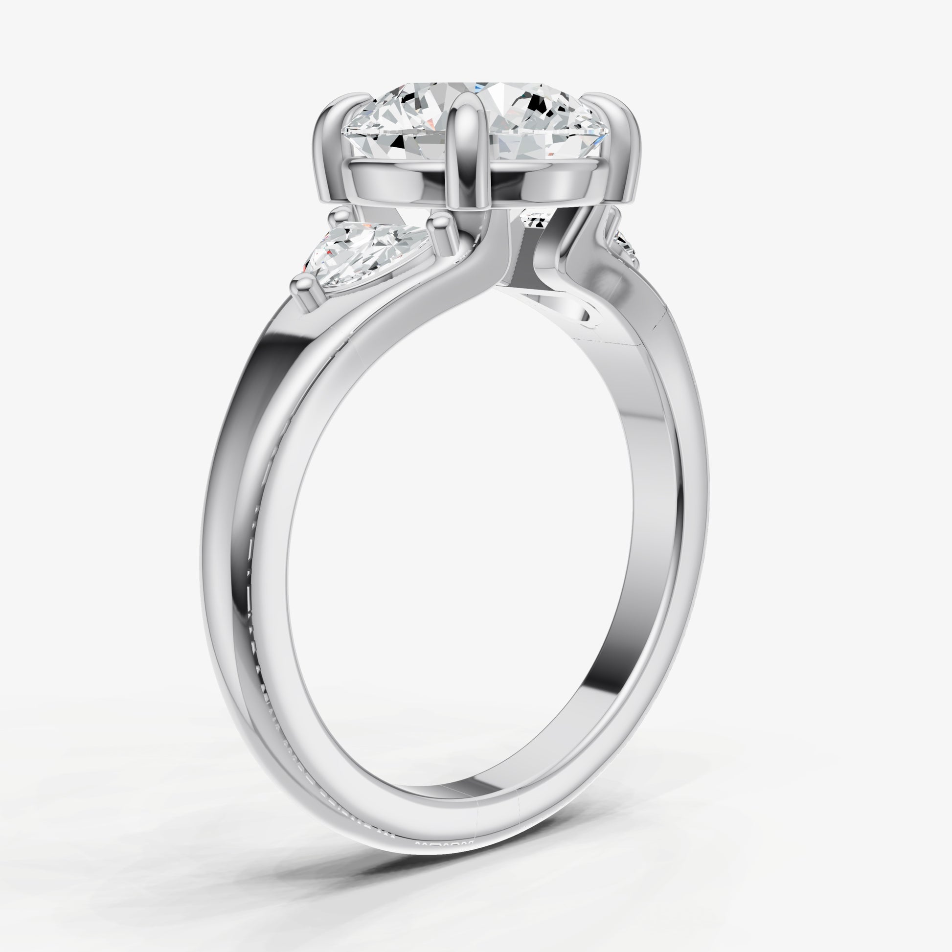 Round Engagement Ring with Half Moon Side Diamonds