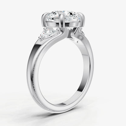 Round Engagement Ring with Half Moon Side Diamonds