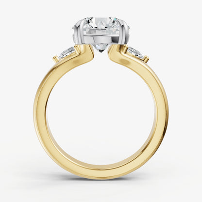 Round Engagement Ring with Half Moon Side Diamonds